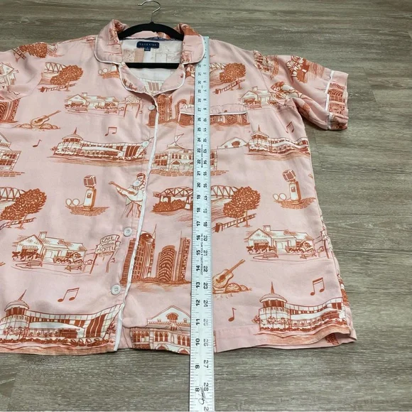 KATIE KIME Pink PJ Set Button Top & Shorts Nashville Johnny Cash & June Sz L - Picture 10 of 15